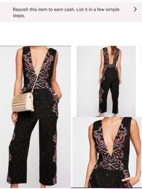 Free People Setting Sun Jumpsuit with Pink Paisley Print NWOT
